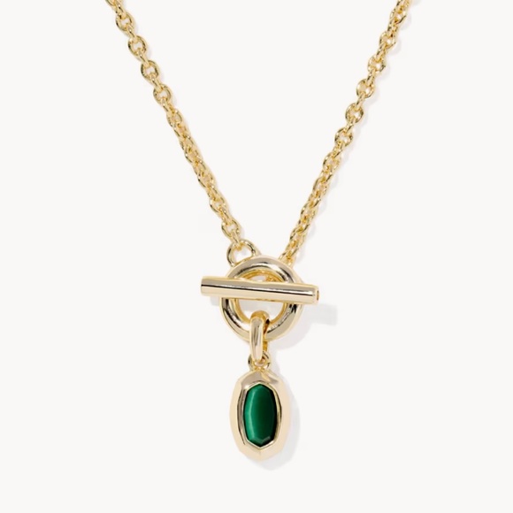 Kendra Scott Jewelry - Kendra Scott Mini Elisa Toggle Gold Short Pendant Necklace in Green Tiger's Eye
